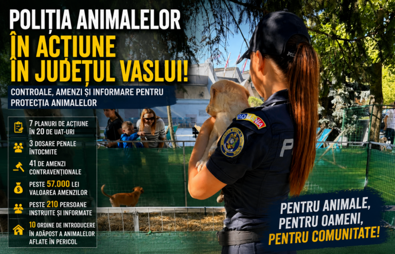 Amenzi de peste 57.000 de lei după controalele Poliției Animalelor, în județul Vaslui