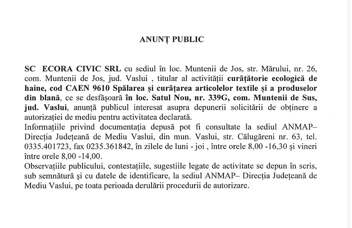 anunt de mediu ecora 15.06.2026