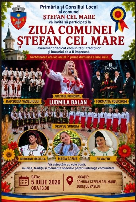 Ludmila Balan și Rapsodia Vasluiului, invitați la Ziua Comunei Ștefan cel Mare, duminică, 5 iulie 1 735482914 3799751110167118 5303309077247986922 n