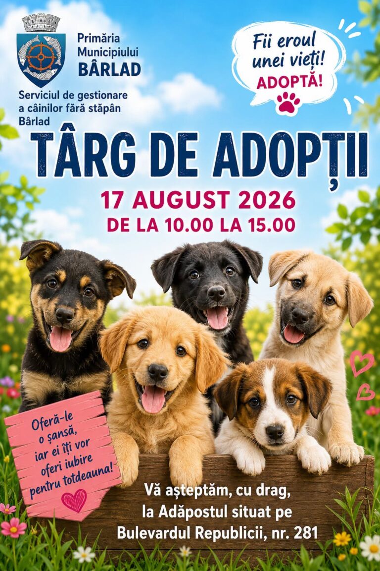 Târg de adopții pentru câinii fără stăpân, la Bârlad, pe 17 august