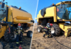 Combină în flăcări, la Ghermănești. Pompierii hușeni au reușit să salveze utilajul