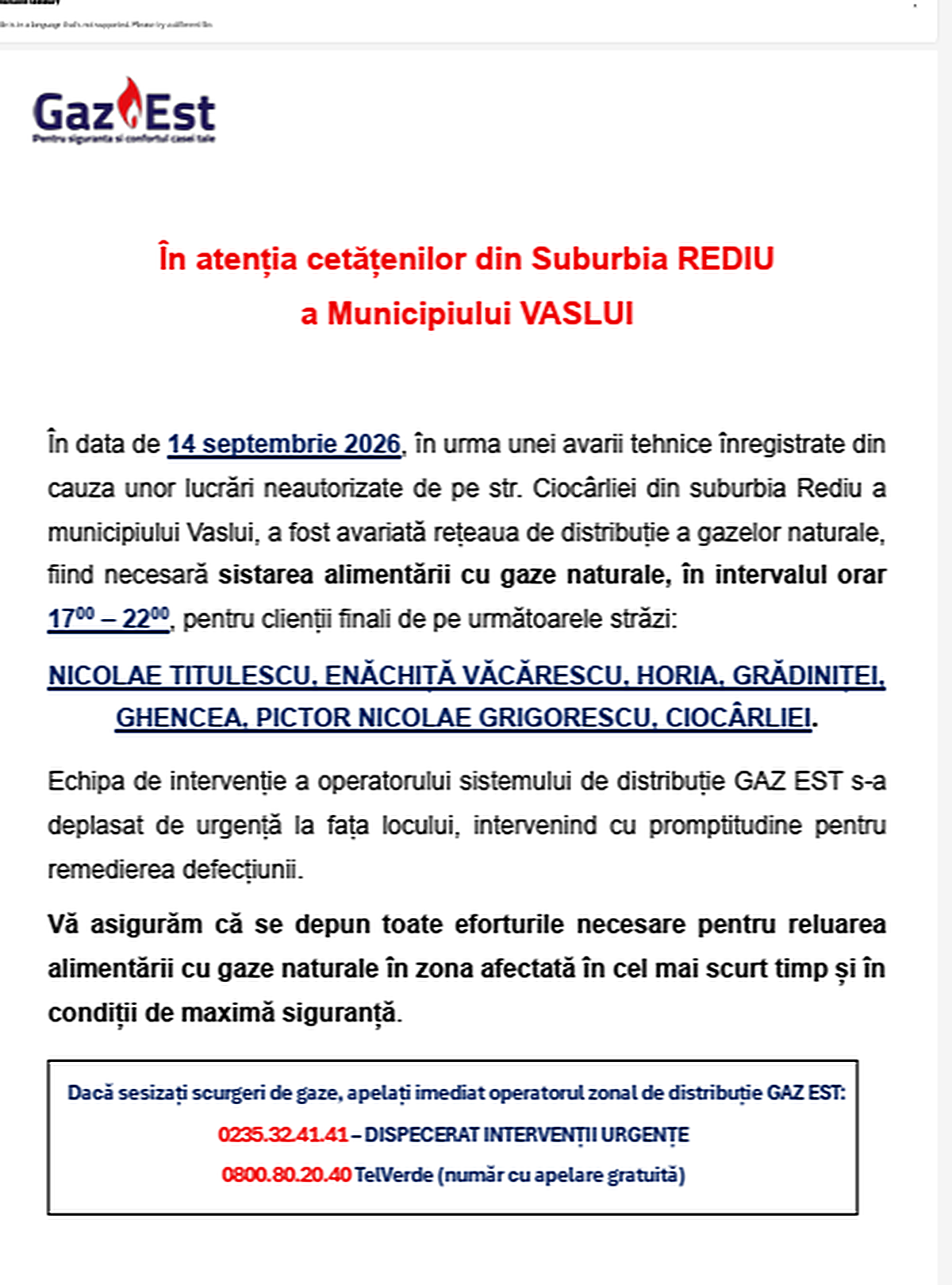 anunt gaz est 551